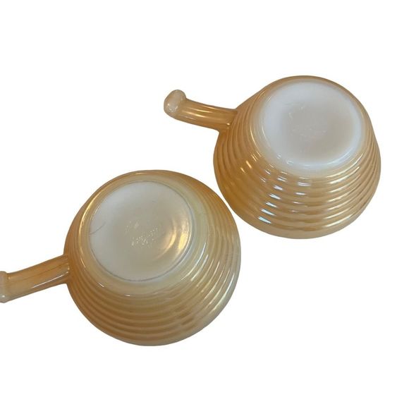 Vintage Fire King Peach Lustre Beehive Bowls With Handles Set‎ Of Four Bowls - Picture 6 of 9